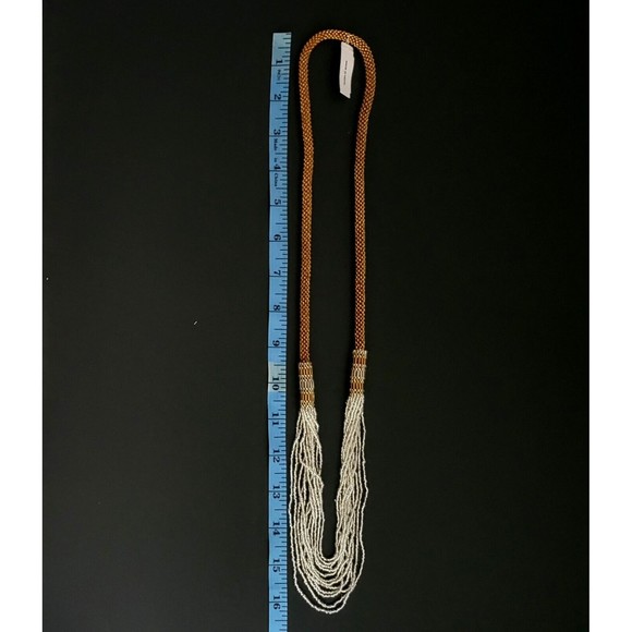 Y2K Himalayan Glass Bead Necklace Multi Strands White/Gold Tone 30" Nepal NWT! - Picture 5 of 9